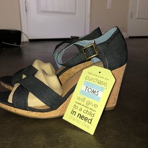 Toms Sienna Black Denim wedges